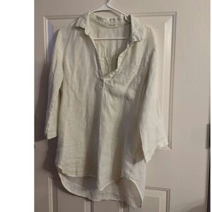 Brlla Dahl Cream Lightweight V Neck Shirt, Long Sleeve, Medium